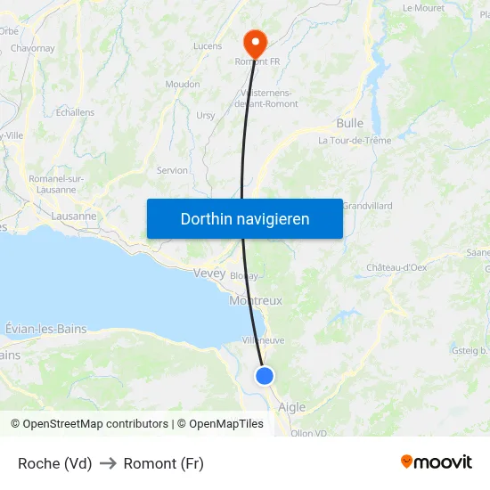 Roche (Vd) to Romont (Fr) map