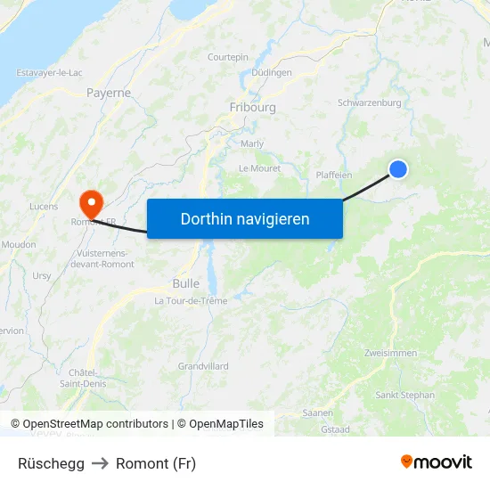 Rüschegg to Romont (Fr) map