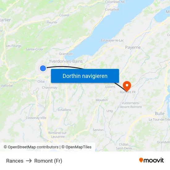 Rances to Romont (Fr) map