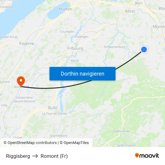 Riggisberg to Romont (Fr) map