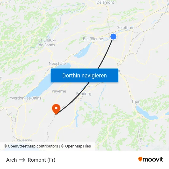 Arch to Romont (Fr) map