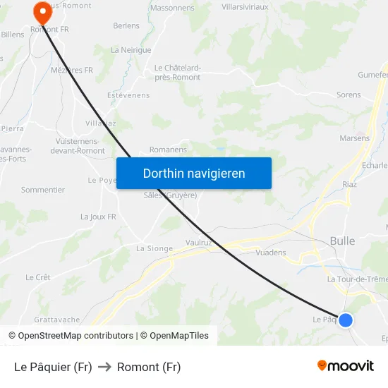 Le Pâquier (Fr) to Romont (Fr) map
