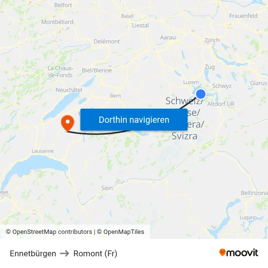 Ennetbürgen to Romont (Fr) map