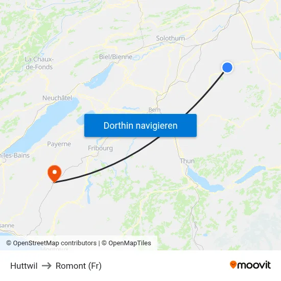 Huttwil to Romont (Fr) map