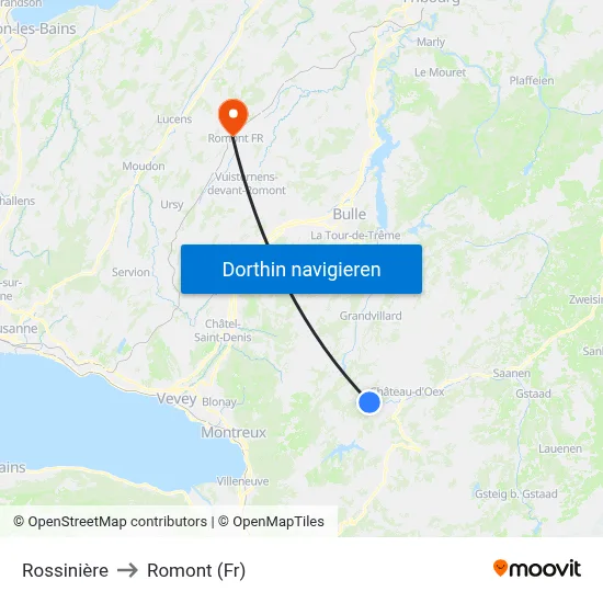 Rossinière to Romont (Fr) map