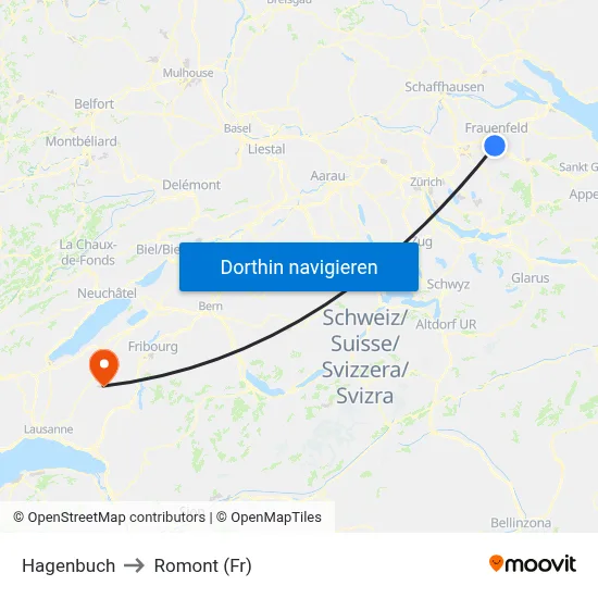 Hagenbuch to Romont (Fr) map