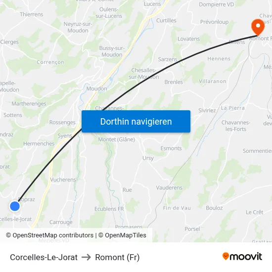 Corcelles-Le-Jorat to Romont (Fr) map