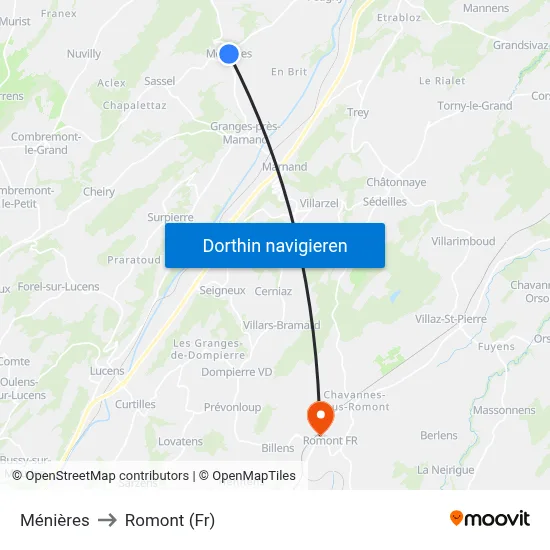 Ménières to Romont (Fr) map