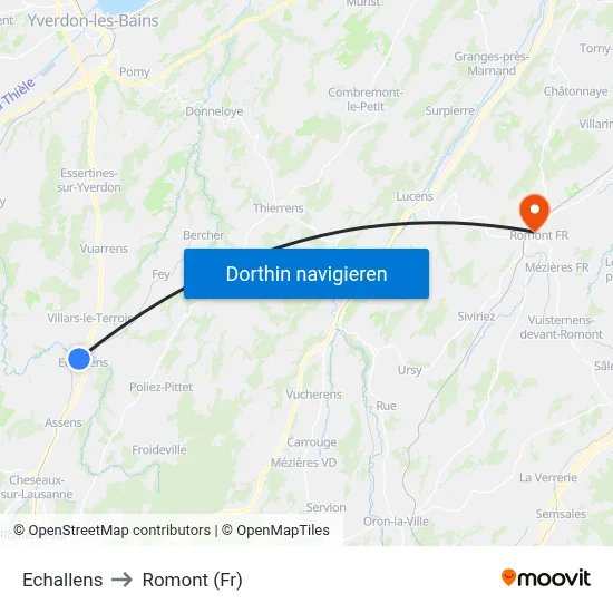 Echallens to Romont (Fr) map