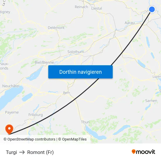 Turgi to Romont (Fr) map