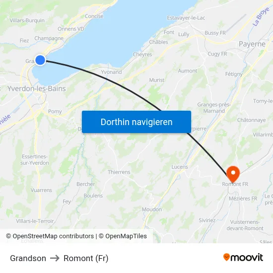 Grandson to Romont (Fr) map