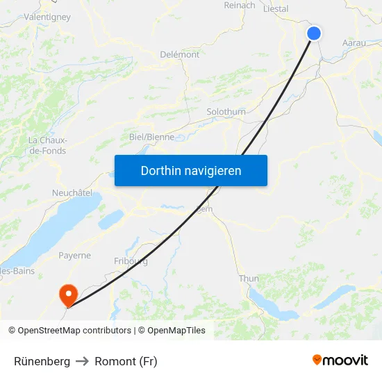 Rünenberg to Romont (Fr) map