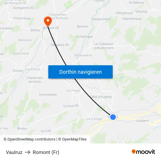 Vaulruz to Romont (Fr) map