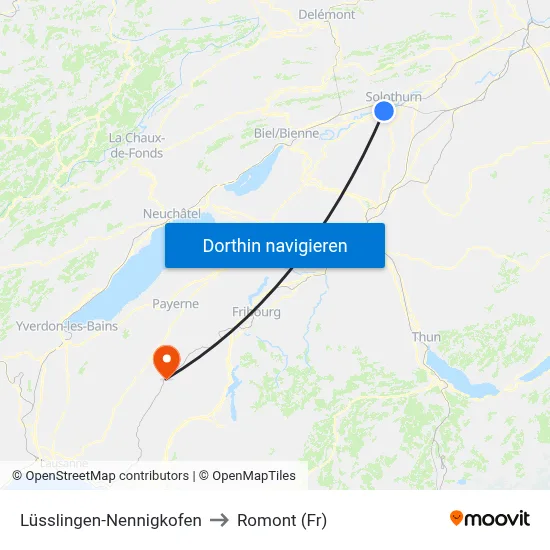 Lüsslingen-Nennigkofen to Romont (Fr) map