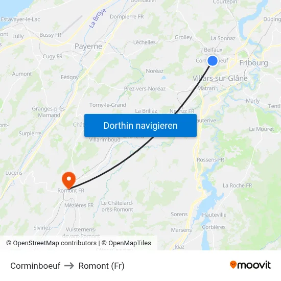Corminboeuf to Romont (Fr) map