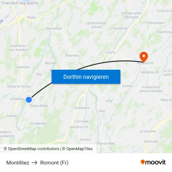 Montilliez to Romont (Fr) map