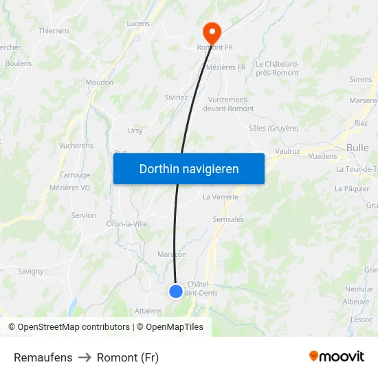 Remaufens to Romont (Fr) map