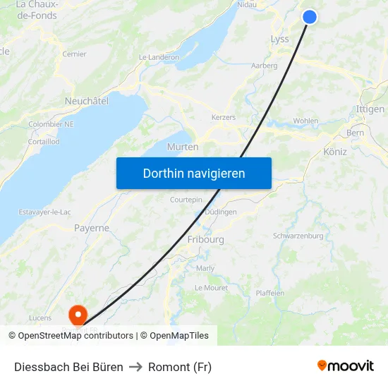 Diessbach Bei Büren to Romont (Fr) map