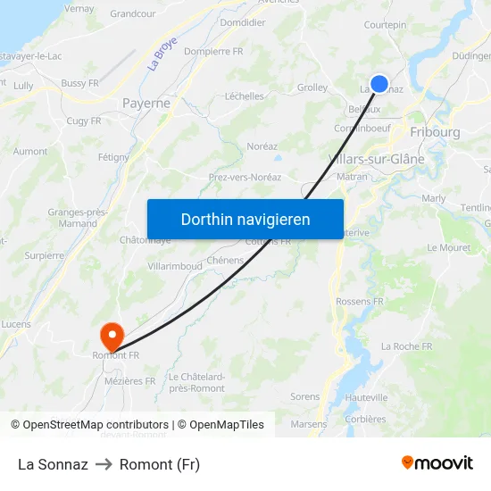 La Sonnaz to Romont (Fr) map