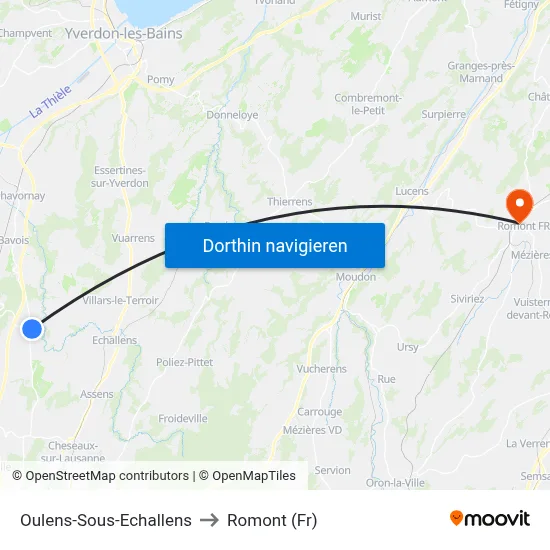 Oulens-Sous-Echallens to Romont (Fr) map
