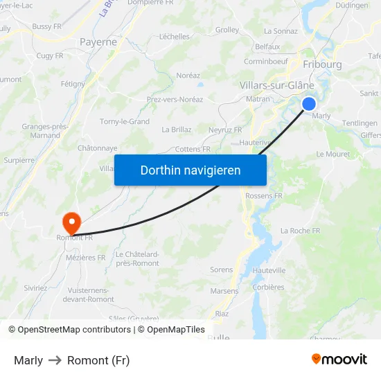 Marly to Romont (Fr) map