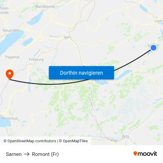 Sarnen to Romont (Fr) map