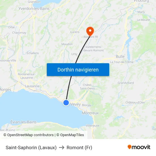 Saint-Saphorin (Lavaux) to Romont (Fr) map