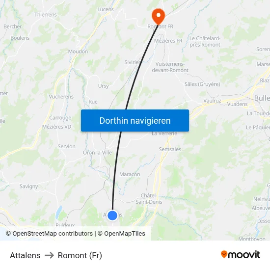 Attalens to Romont (Fr) map