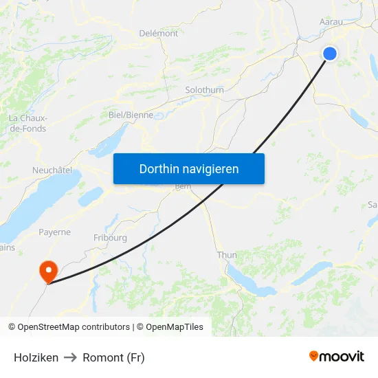 Holziken to Romont (Fr) map