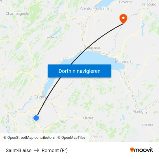 Saint-Blaise to Romont (Fr) map