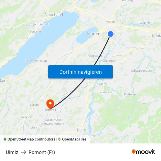 Ulmiz to Romont (Fr) map