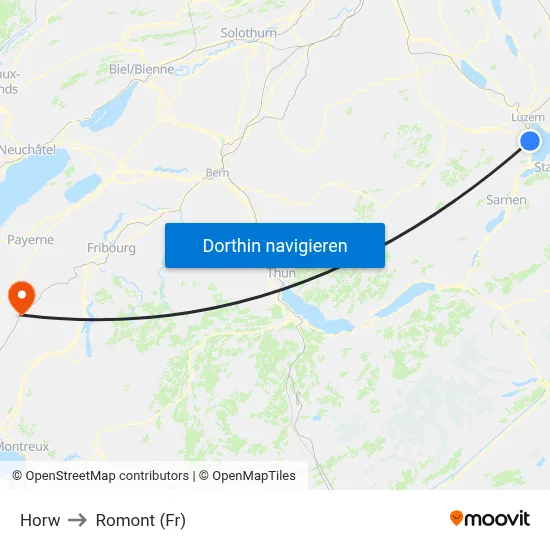 Horw to Romont (Fr) map