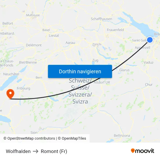 Wolfhalden to Romont (Fr) map