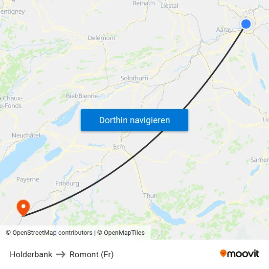 Holderbank to Romont (Fr) map