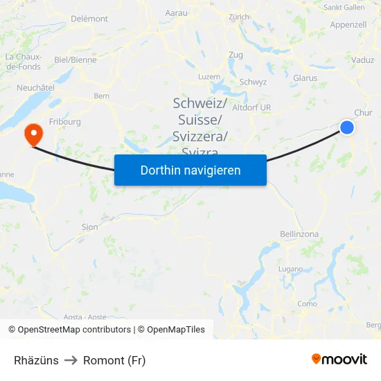 Rhäzüns to Romont (Fr) map