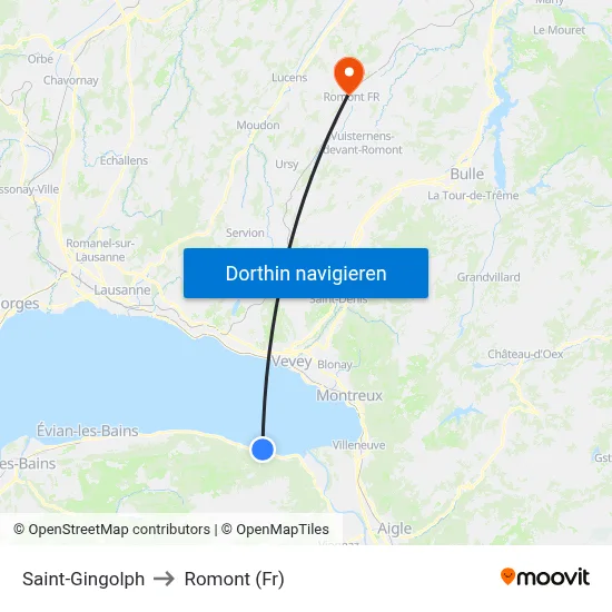 Saint-Gingolph to Romont (Fr) map