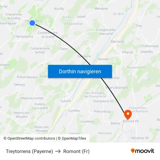 Treytorrens (Payerne) to Romont (Fr) map