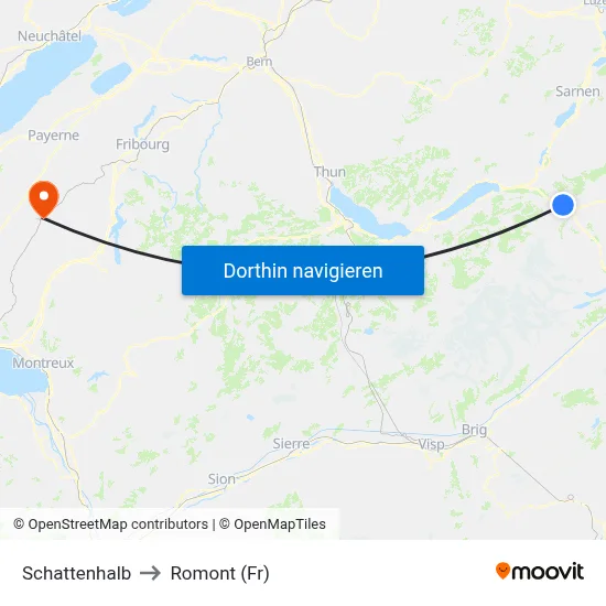 Schattenhalb to Romont (Fr) map