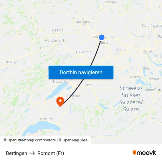 Bettingen to Romont (Fr) map