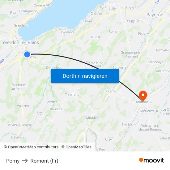 Pomy to Romont (Fr) map