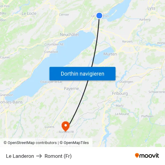 Le Landeron to Romont (Fr) map
