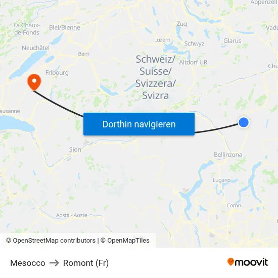 Mesocco to Romont (Fr) map