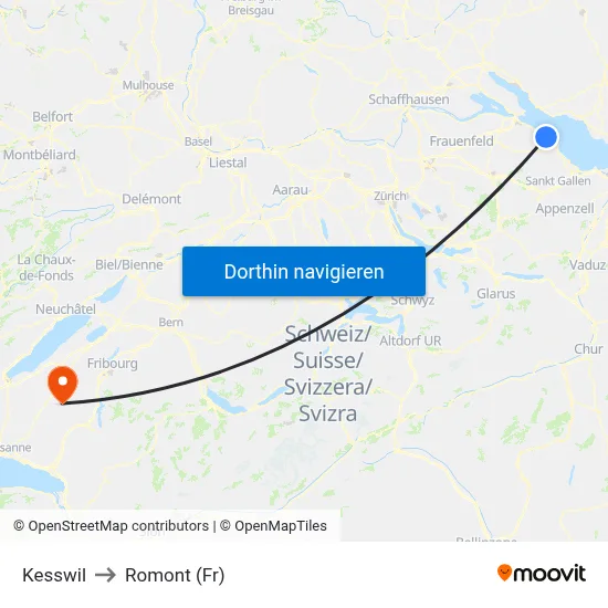 Kesswil to Romont (Fr) map