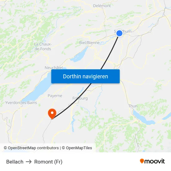 Bellach to Romont (Fr) map