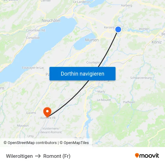 Wileroltigen to Romont (Fr) map