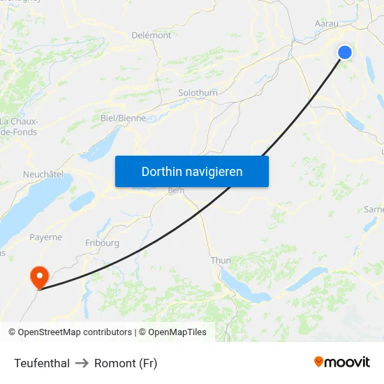 Teufenthal to Romont (Fr) map