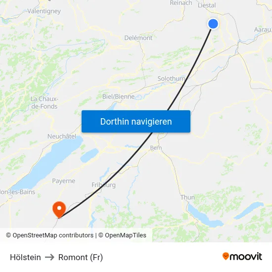 Hölstein to Romont (Fr) map