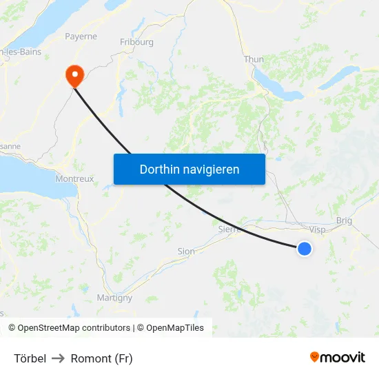 Törbel to Romont (Fr) map