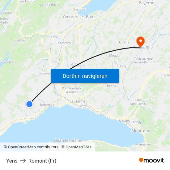 Yens to Romont (Fr) map