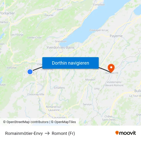 Romainmôtier-Envy to Romont (Fr) map